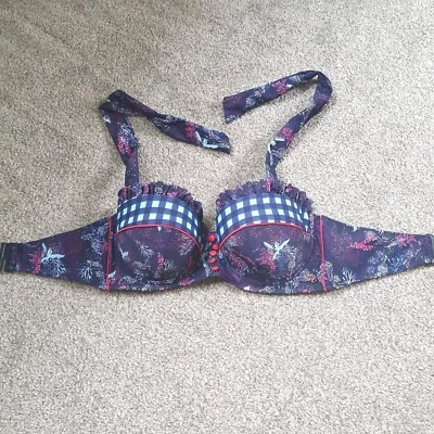 Joe Browns Bikini Top Size 34E Padded Bra Blue Turquoise Pink Halter Neck New - Image 1 of 4