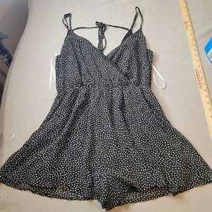 Lulus Mind Black Polka Dot Strappy Surplice Romper Size M - Picture 1 of 9