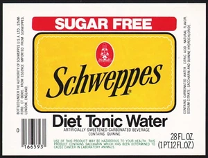 Vintage soda pop bottle label SCHWEPPES TONIC WATER 28oz size Stamford CT nrmt+ - Picture 1 of 2