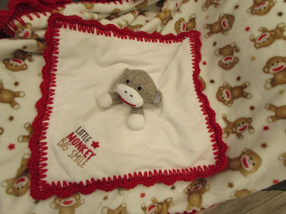Manta Bebé y Lovey Acurrucado Crochet Rojo Calcetín Mono Peluche Poliéster Niño Niña Foto 1 de 4