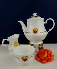 Pansies by Royal Tara - Teapot, Sugar, and Creamer - 3 Piece Set - DISCONTINUED