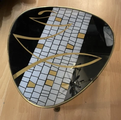 Table De Fleurs Vintage Vraie Années 50 60 Avec Plateau En Verre Motif Mosaïque - Photo 1/4