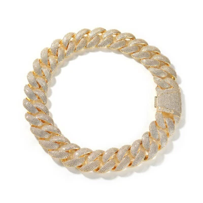 Pulsera Collar Cadena Cubana Burbuja Grande Hip Hop 28mm Circón Chapado en Oro 18k Foto 1 de 4