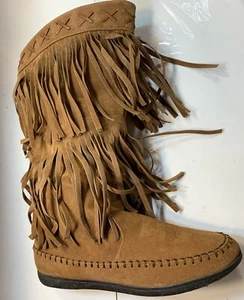 RAMPAGE Capulet Women's Brown Fringe Flat Moccasin Women's Size 8M preowned - Picture 1 of 15