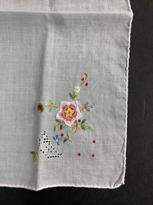 Vintage Embroidered Pink Flowers Hankie Handkerchief 10” EUC - Picture 1 of 3