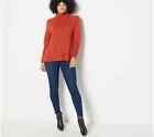 Isaac Mizrahi Live! Mixed Stitch Turtleneck Sweater-Apple Spice-Med-A385133-NEW