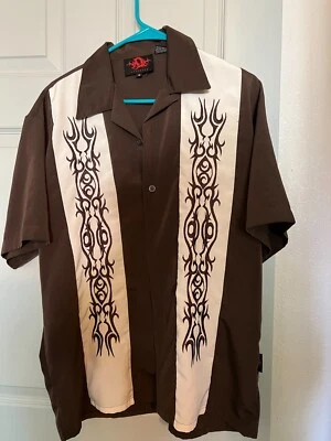 Camisa hawaiana bordada marrón con botones talla M D Dragon Clothing Co para hombre Foto 1 de 3