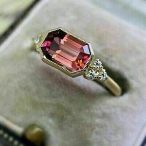 2 Ct Emerald Simulated Red Ruby 14k Yellow Gold Plated Solitaire Engagement Ring - Picture 1 of 8