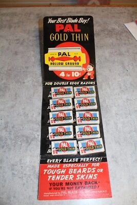 VINTAGE STORE DISPLAY CARD PAL GOLD THIN RAZOR BLADES-10 Packs 1940'S - Image 1 of 4