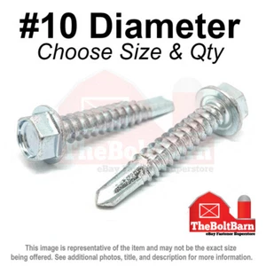 #10 Hex Washer Head Self Drilling Sheet Metal Screws Zinc (Pick Length & Qty) - Picture 1 of 2