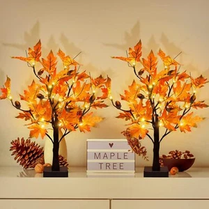 2 Pack 24-inch Fall Lighted Maple Tree with Acorns, 48 LED Lights, Thanksgiving - Picture 1 of 7