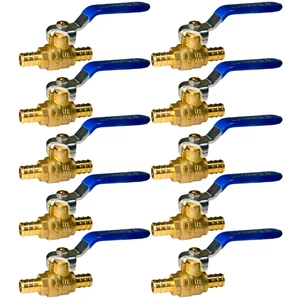 10 Pack XFITTING 1/2" Pex B Cold Ball Valve , Full Port , Lead Free Brass , Blue - Picture 1 of 7
