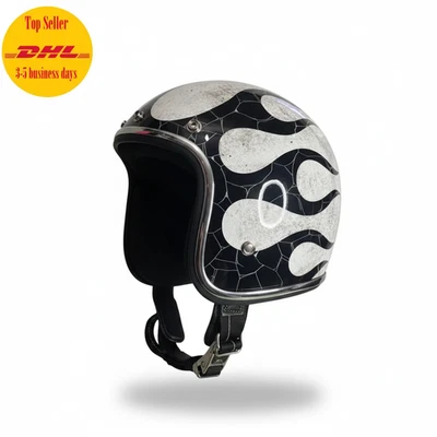 Casco de motocicleta retro cara abierta personalizado Slimhead 500TX pátina llama Foto 1 de 4