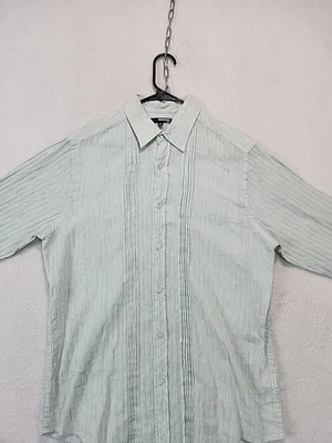 Camisa de Murano Mezcla de Lino Para Hombre M Acanalada Rayas Verde Salvia Manga Larga Playa Foto 1 de 4