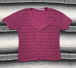 Knit Cardigan Willow Bay 14W/16W 1X Fuchsia Pink Built In Shirt Short Sleeve - Picture 1 of 10