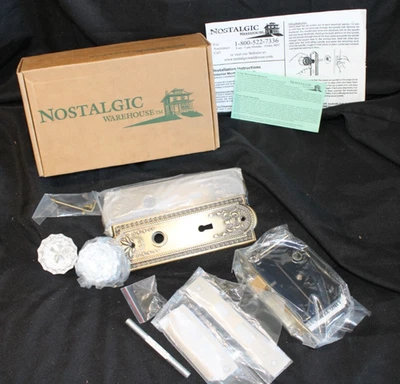 Nostalgic Warehouse Meadows  Plate Crystal Knob Antique Brass Mortise BRAND NEW! - Image 1 of 4