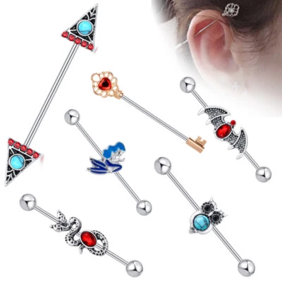 Surgical Steel Industrial Scaffold Bar Gem Opal Turquoise Ear Barbell Piercing A - Image 1 of 4