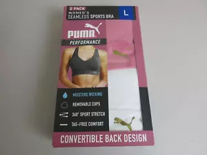 PUMA Ladies Performance Seamless Sports Bra 2 Pack Size L - Pink/White (NIB) - Picture 1 of 4