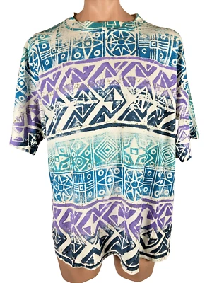 Camiseta de surf vintage No Boundaries adulto XL verde púrpura tatuaje tribal AOP Foto 1 de 4