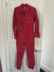 Free People Red Pink Needle Cord Jumpsuit, Size M - brand new with tags - Picture 1 of 7