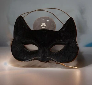 Black Velvet Cat Feline Women Unisex Mardi Gras Halloween Masquerade Mask - Picture 1 of 5