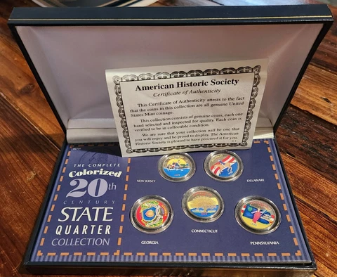 SET OF 5 COLORIZED 1999 STATE QUARTERS COINS WITH COA Cover