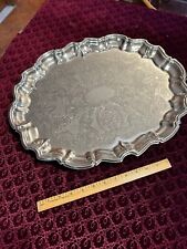 Eales 1779 Silver Plated Footed Tray Etched Design Raised Scalloped Oval EXC