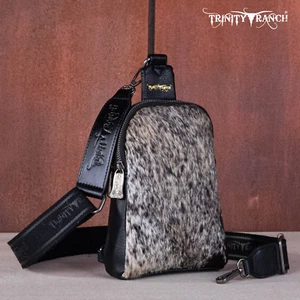 Trinity Ranch Genuine Hair-On Cowhide Collection Sling Bag - Black - Picture 1 of 5