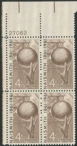 Plate Block of 4 stamps - Scott 1189 - 4 cent - Naismith - 1961 - MNH - Picture 1 of 1