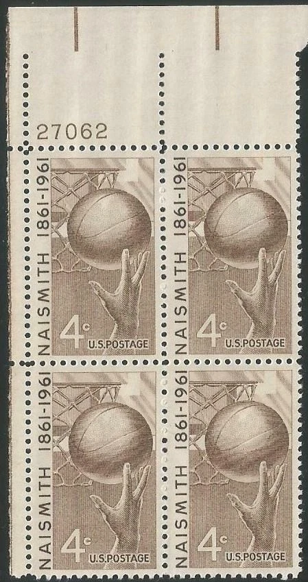 Plate Block of 4 stamps - Scott 1189 - 4 cent - Naismith - 1961 - MNH - Image 1 of 1