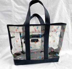 Vtg Ralph Lauren Clear Vinyl Beach Tote Shoulder Bag Multi Color Polo Horses - Picture 1 of 5