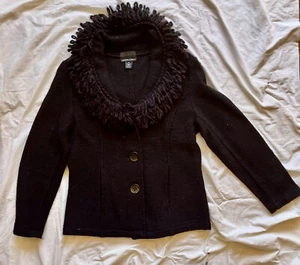 Cynthia Rowley Boiled Wool Coat Vintage 80’s Size Medium With Yarn Collar - Picture 1 of 5