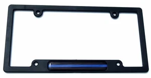Police Thin blue line Flag Black Plastic Car License plate frame dome decal - Foto 1 di 1