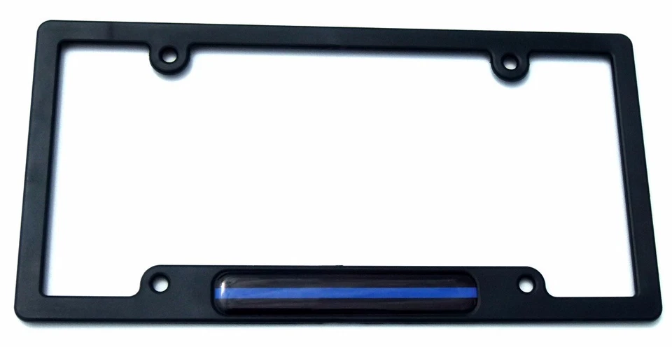 Police Thin blue line Flag Black Plastic Car License plate frame dome decal Foto 1 de 1