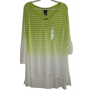 NWT Grace Elements Green & White Stripe Dip Dye Top XL - Picture 1 of 6
