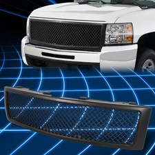 For 07-13 Silverado 1500 Matte Black Mesh Front Bumper Grille Cover Replacement