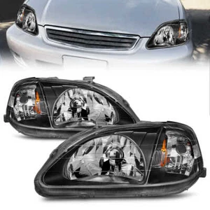 Black Clear Lens Crystal Headlight Set fits 1999-2000 Honda Civic - Picture 1 of 5