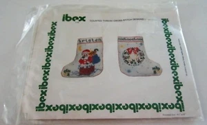 Counted Cross Stitch KIT for Two 4" CHRISTMAS STOCKINGS Santa and Wreath - Picture 1 of 2