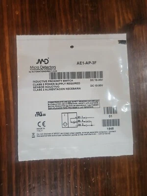 NEW AUTOMATION DIRECT MD AE1-AP-3F INDUCTIVE PROXIMITY SENSOR. 8MM PNP 10-30VDC - Image 1 of 2