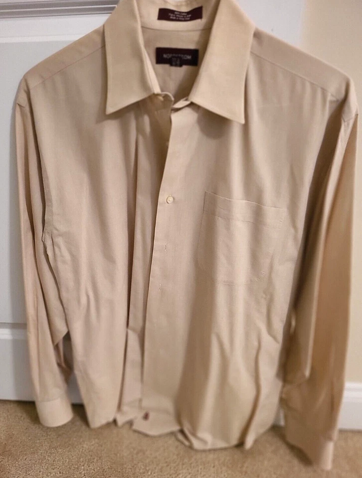 CAMISA DE VESTIR NORDSTROM 100% ALGODÓN tejida en ITALIA MFG en HONG KONG Beige TALLA 16-35 Foto 1 de 1