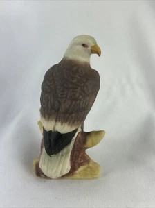 Bald Eagle On Tree Stump Porcelain Figurine Wings Down 3.5” - Picture 1 of 5