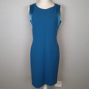 Lafayette 148 Angelina Satin Trim Wool Sheath Dress Sz 6 Silk blue sleeveles - Picture 1 of 16