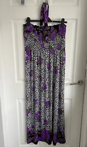 Ladies Purple Mix ONLY STAR Floral Sleeveless Bandeau Halter Neck Dress Size L - Picture 1 of 15