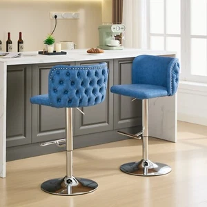 25"-33"Counter Height Swivel Bar Stools Set of 2 PU Pub Bar Chairs Kitchen Blue - Picture 1 of 9