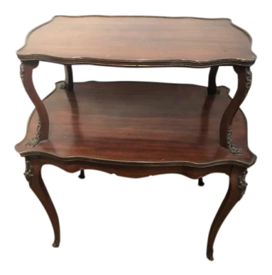 Antique French Brown Mahogany and Brass Etagere Serving Table with  - Image 1 of 4