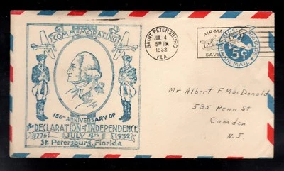 Scott #UC2, Air Mail Cover, St. Petersburg, Florida Independence Day Celebration - Image 1 of 2