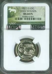 2017-D Effigy Mounds Quarter 25c NGC MS68 PL MAC Quality - Picture 1 of 2