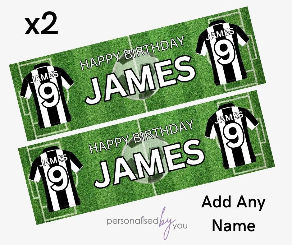 MADVINL 2 x Personalised Birthday Banners Large 900x300 FOOTBALL BLACK & WHITE NAME AGE