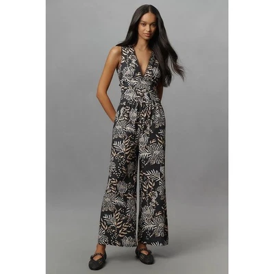 Novo Macacão Farm Rio x Anthropologie Estampado Decote V $258 X-PEQUENO Motivo Preto  - Imagem 1 de 4