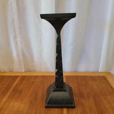 Pier 1 Imports Modern Metal Candle Holder 15" Heavy Square Base Brutalist Rare - Image 1 of 4